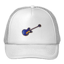 Guitar Semi Hollow Simple Blue Graphic Trucker Hats