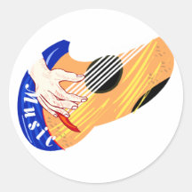 Guitar with Hand and Word "Music" graphic Stickers