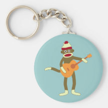 Guitare acoustique de singe de chaussette porte-clef