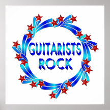 Guitarists Rock Red Stars Print