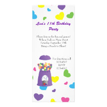 Gumball Machine and Hearts Invitations