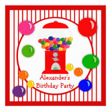 Gumball Machine Children's Birthday Invitations