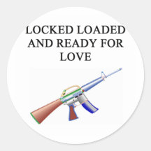 gun lover's joke round stickers