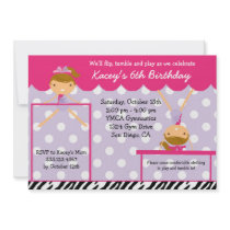 Gymnast Gymnastics Birthday Party Invitation Zebra