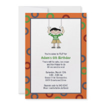 Gymnastics Boy on Rings Invitations: Black Hair
