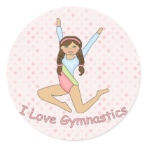 Gymnastics Brunette Round Sticker