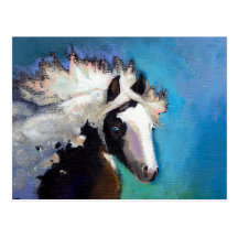 Gypsy Horse running passion colourful painting art Post Card