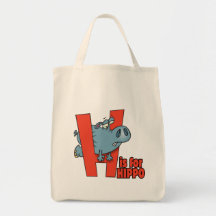 H is for hippo funny alphabet cartoon bag
