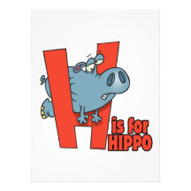 H is for hippo funny alphabet cartoon custom invitation