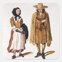 Habits of Quakers, 1675 (coloured engraving) Square Stickers