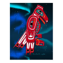 Haida Eagle & Aurora Native American Art Design Postcard