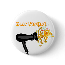 Hair Dryer with  Flowers Pinback Buttons