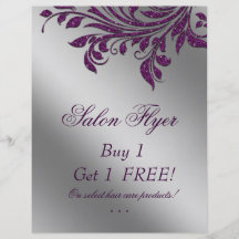 Hair Salon Flyer Sale Zebra Sparkle Purple Silver