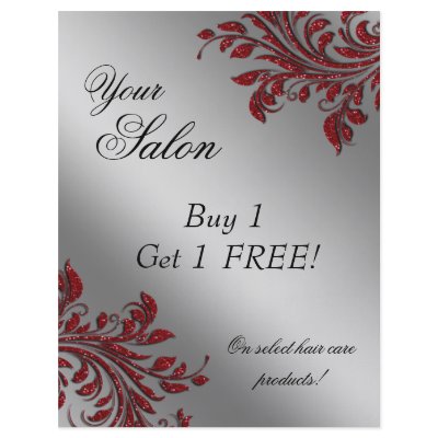 Hair Salon Flyer Sale Zebra Sparkle Red Silver by spacards