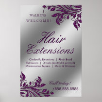 Hair Salon Poster Silver Purple Leaves Sparkle