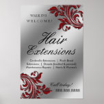 Hair Salon Poster Silver Red Leaves Sparkle