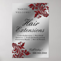 Hair Salon Poster Silver Red Leaves Sparkle
