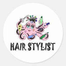 Hair Stylist Black and Pink Octopus Round Stickers