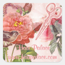 Hair Stylist Grunge Floral Pink Sticker Label