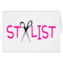 Hair Stylist Pink with Scissors Greeting Cards