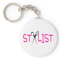 Hair Stylist Pink with Scissors Keychain