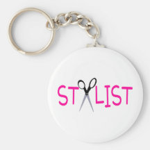 Hair Stylist Pink with Scissors Keychain