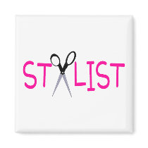 Hair Stylist Pink with Scissors Fridge Magnet