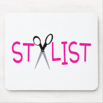 Hair Stylist Pink with Scissors Mousepads