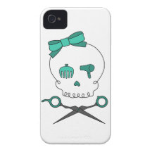 Hair Stylist Skull & Scissor Crossbones -Turquoise iPhone 4 Case-Mate Cases