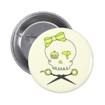 Hair Stylist Skull & Scissor Crossbones -Yellow #2 Pin