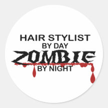 Hair Stylist Zombie Round Sticker
