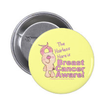 Hairless Hare is Breast Cancer Aware Pinback Buttons