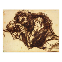 Half length portrait of a man bending over postcard