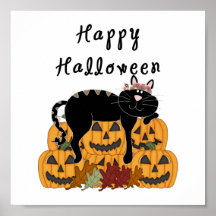 Halloween Black Cat and Pumpkins Posters
