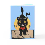 Halloween Black Cat Vintage Art Design Greeting Card