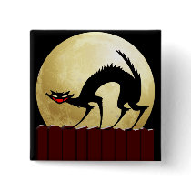 Halloween Black Cat w/Full Moon Pinback Button