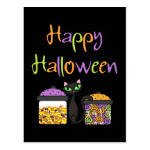 Halloween Candy Black Cat Postcard