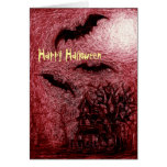 Halloween Card Haunting House Red