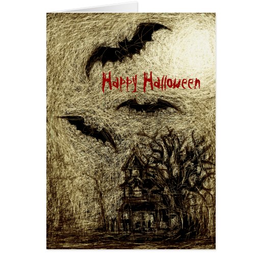 Halloween Card Haunting House Yellow