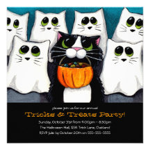 Halloween Cat Trick or Treat Party Invitations