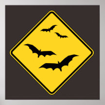 Halloween Caution Bats Sign Poster