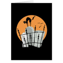 Halloween Cemetery Cat Greeting Cards