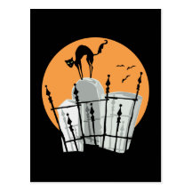 Halloween Cemetery Cat Post Card