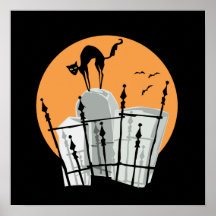Halloween Cemetery Cat Poster