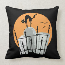Halloween Cemetery Cat Throw Pillow