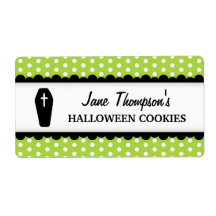 Halloween coffin green polka dot canning jar personalised shipping labels
