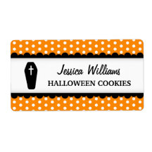 Halloween coffin orange polka dot canning jar labels