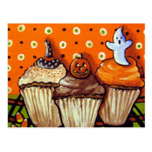 Halloween Cupcakes Orange Background Post Cards