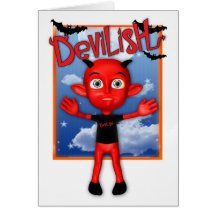 Halloween cute devil and bats Boo Cards