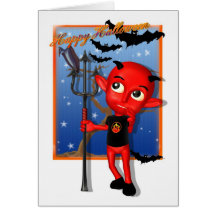 Halloween cute devil and bats card